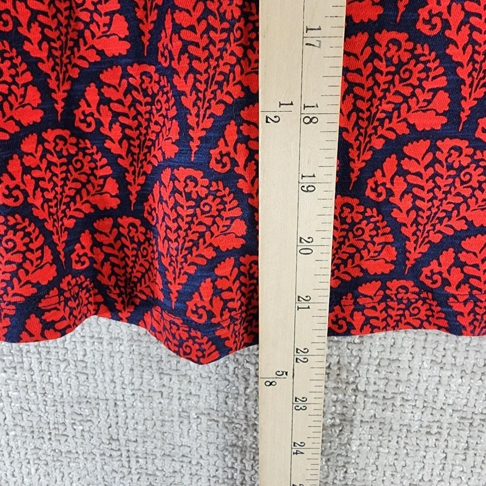 Boden 100% Cotton Peplum‎ Top Womens 8 Red Blue Floral Fans Long Sleeve EUC